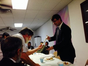 Worshipful Master of Mount Moriah #39, Keir Hales, presenting the plate to Acacia Lodge #49.