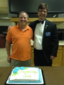 Brother Gale Fulton & WM Keir Hales enjoy some cake after the Third Degree